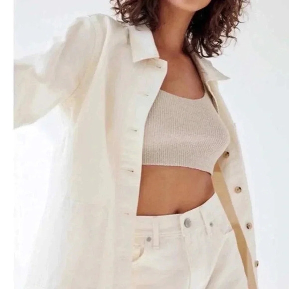 Aritzia Wilfred Free White Abigail chore coat Shacket Denim Jacket Size XS - Picture 3 of 13